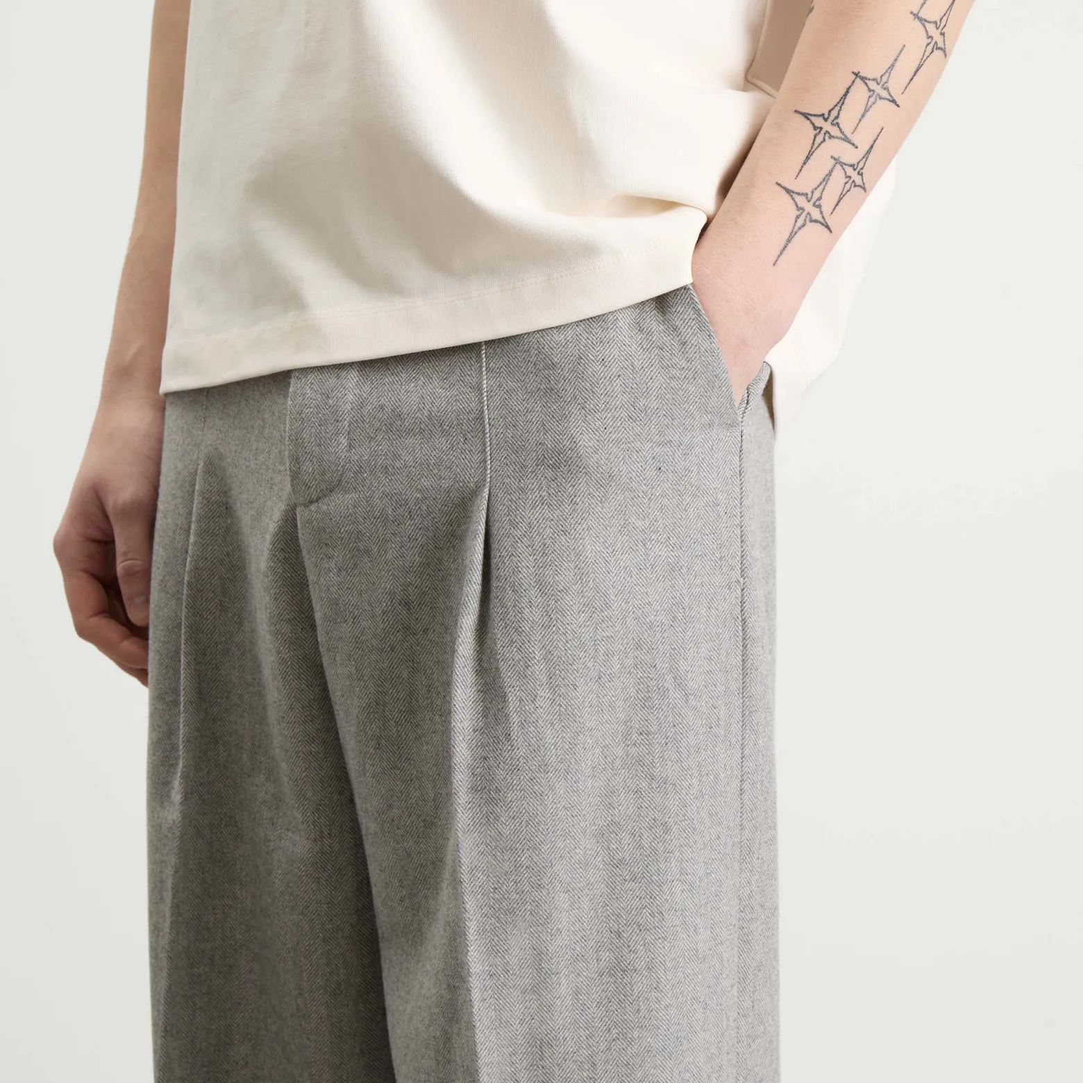 about:blank Herringbone Tailored Wide Leg Trouser