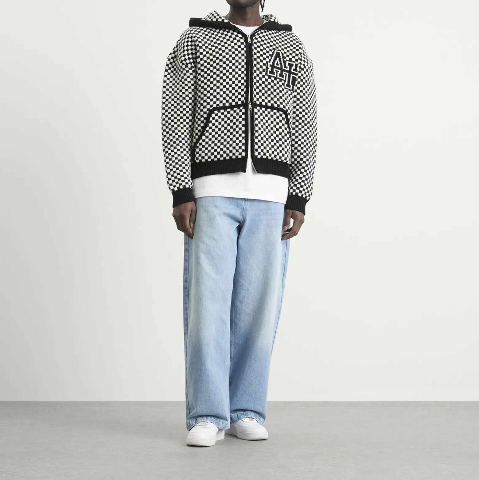 ANNIE HOOD Checked Knitted Jacket