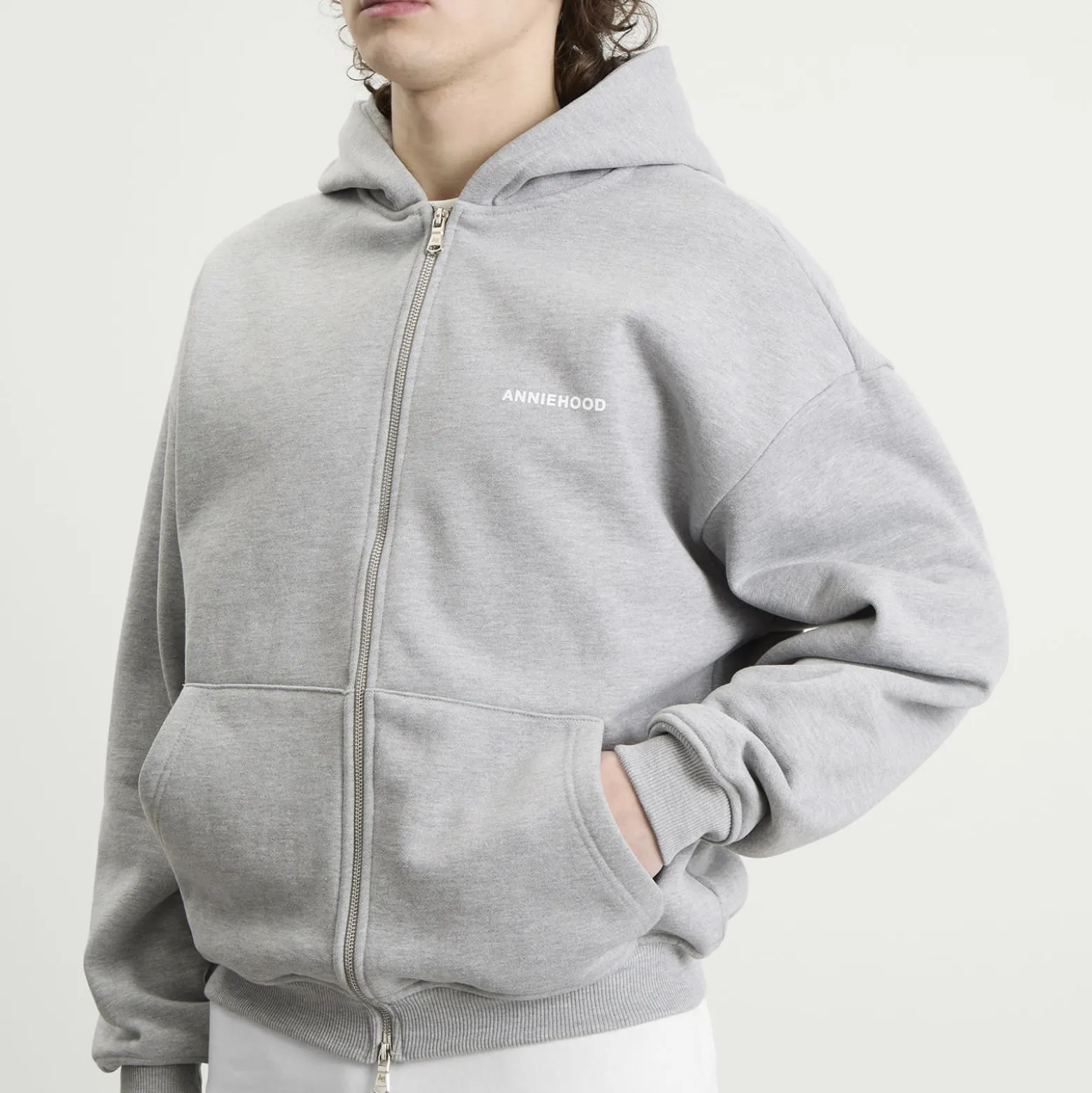 ANNIE HOOD Mini Logo Zip Hoodie